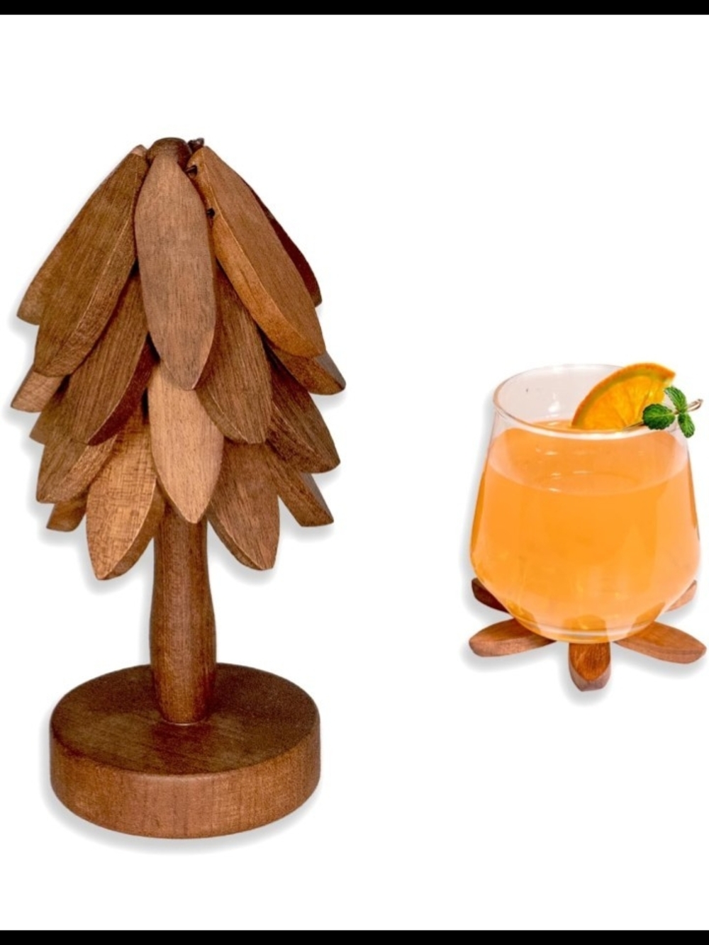 NWT 4pc Wooden Tree Trivet Set Collapsible Coasters Folding Heat Resistant Mats